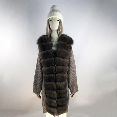 Long Cardigan With Real Fur Collar Autumn Winter Knitted Cardigan Women Oversized Fox Fur Sweater Ladies Knit Sweater Cardigen