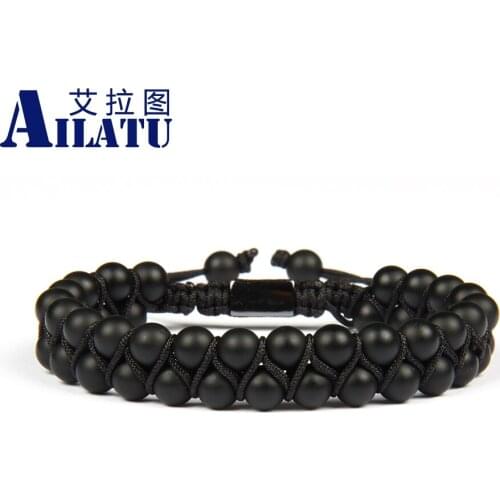 Double Row 6mm Matte & Black Onyx Natural Stone Beads Macrame Bracelet Friendship Jewelry Drop Shipping Provite Design LOGO