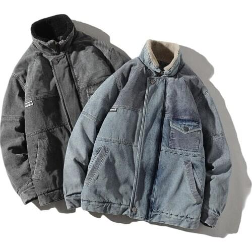 19 winter new Japanese pocket decoration denim thickening wild collar jacket jacket coat jacket male