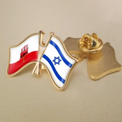 Gibraltar and Israel Crossed Double Friendship Flags Lapel Pins Brooch Badges