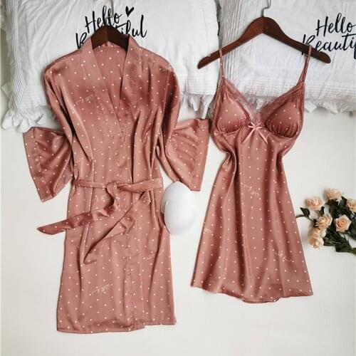 Sexy Print Nightdress Women Summer Condole Belt Breast Cushion Seductive Nightgown 2PCS Sleepwear Sets Kimono Bathrobe Gown