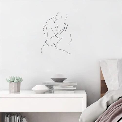 Art Ins Nordic Figures Line Couple Lovers Hug Intimately Wall Decal Decor For Livingroom Bedroom Lover Vinyl Mural ph730