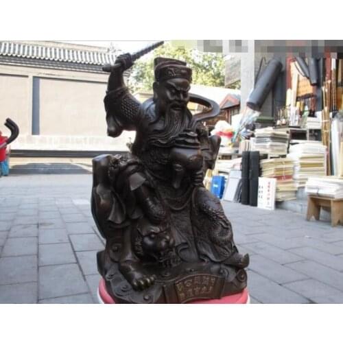China Classical Bronze Copper famous Zhao Gong Ming God of wealth Ride on Tiger