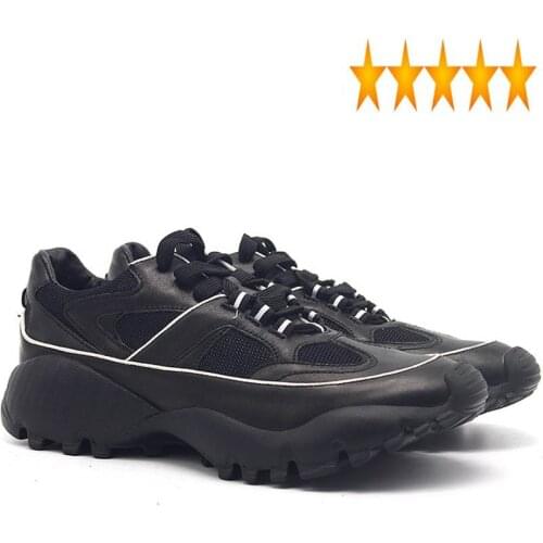 Sneakers 2021 Luxury Men Black Trainers Handmade Cow Leather Casual Street Fashion Lace Up Hip Hop Shoes Height Increasing