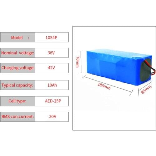 Aluoka 36V 10S4P 10Ah 700W High power&capacity 42V18650 lithium battery pack ebike electric car bicycle motor scooter 20A BMS