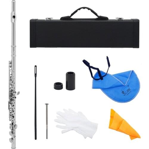 M MBAT 16 Holes Flute C Tone Closed Hole Silver Plated Cupronickel Flute Woodwind Instrument With Leather Case Cleaning Cloth
