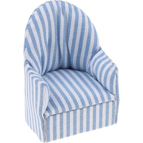 1:12 Scale Furniture Sofa Chair Living Room Navy Stripe Soft Queen Princess Sofa for Baby Girls Toys Dollhouse Miniature