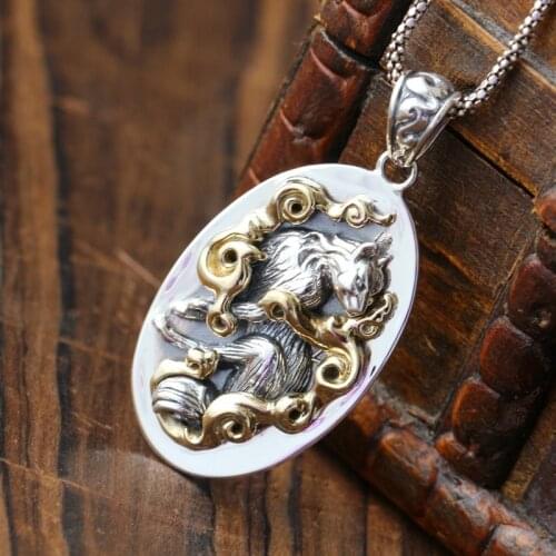 Fashion Real S925 Silver Vintage Mans Pendant Antique Gold Auspicious Clouds Leopard Pendant for Man women No necklace
