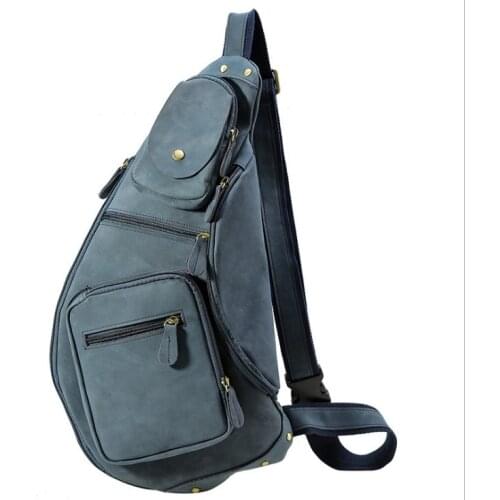 Men Chest Bag 2018 Luxury Brand Vintage Casual Leather Genuine Cowhide Big Blue Messenger Bags Man Chest Half Moon travel bag