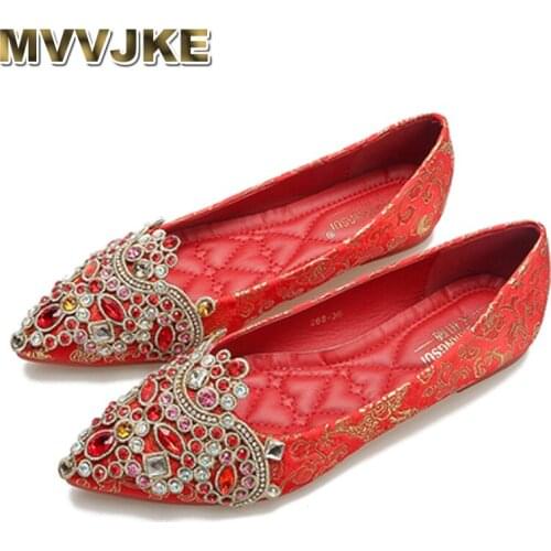 MVVJKE Round Toe Casual Woman Shoe Female Footwear Shallow Mouth Crystal Dress Pointed Toe Wedding Rhinestone New Solid Lace-Up
