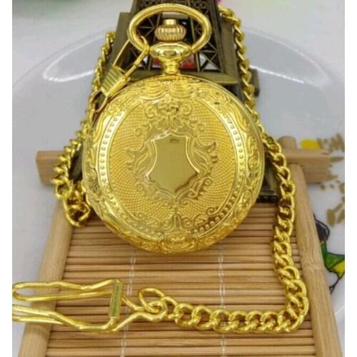 New arrival high quality Gold silver color quartz Polish pocket watches with mens chain and clip gift