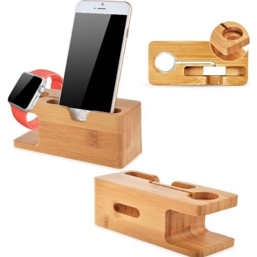 Genuine Holder Bamboo 2-in-1 Support For Apple Watch/For iPhone Charging Stand For Galaxy A5 J7 S5 S6 Note3 4/For HTC All Brands