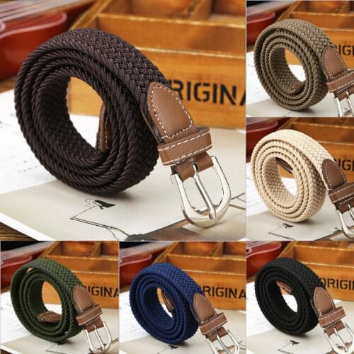 Men Women Fashion Braided Elastic Woven Canvas Buckle Belt Waistband Waist Straps All-matched