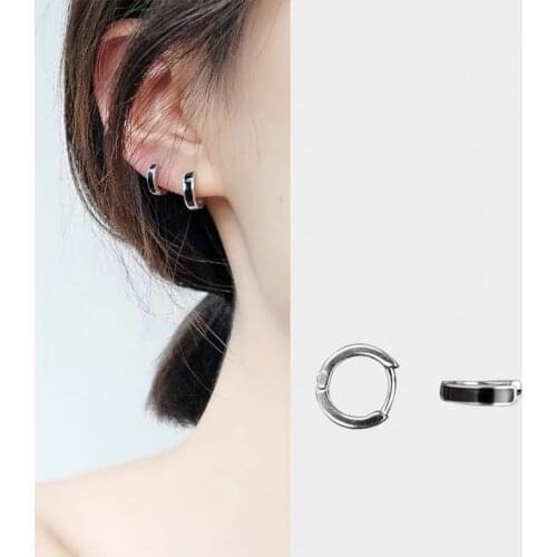 925 Sterling Silver Earrings Fashion Black White Round Ear Rings Ear Bone Buckle Simple Wild Trend Men Women Boy Silver Ear Jewe