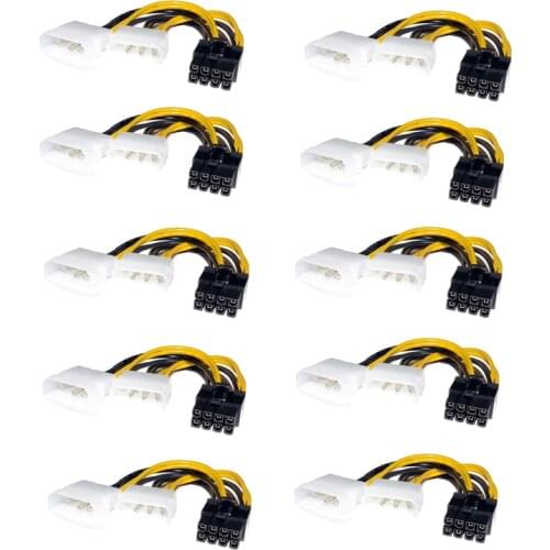 10PCS 18cm 8Pin to Dual 4Pin Video Card Power Cord 180W Y Shape 8 Pin PCI Express To Dual 4 Pin Molex Graphics Card Power Cable