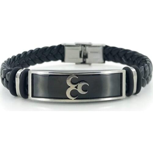 CCc 3 Three Crescent Knitted Leather Steel Male Bracelet