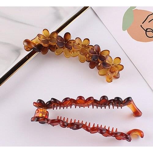 Vintage Acrylic Flower Banana Clips for Women Ponytail Holder Chic Hair Claw Girls Barrettes Hair Accessories