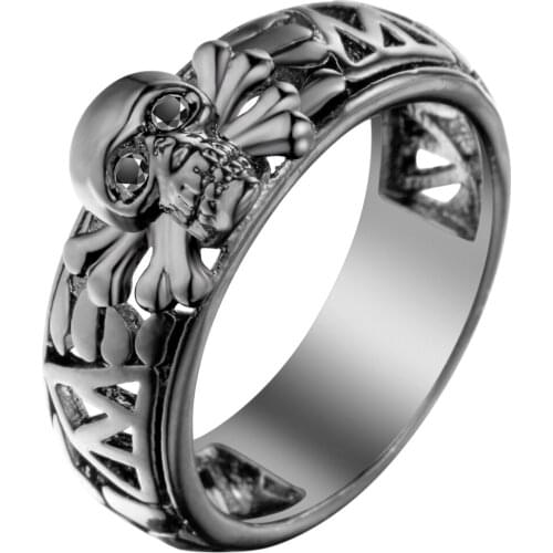 Hainon Vintage Black Zircon Stone Evil Skull Rings for Women&Men Black Gold Color Punk Party Engagement Rings Jewelry