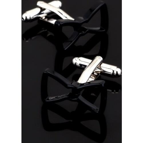 XK485 High quality French shirt black bow Cufflinks men wedding clothing accessories 3 double packaged for sale