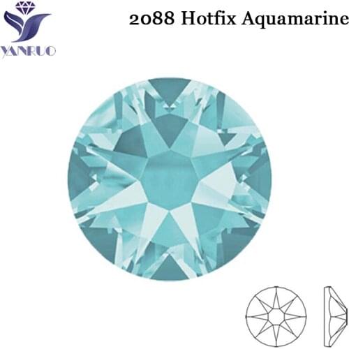 YANRUO 2088 Hot Fix SW Aquamarine Diamante Strass Hotfix Rhinestones Flat Back Bling Gems Iron On Crystal For Wedding Dress