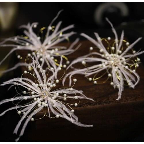 1Set White Feather Pearl Rhinestone Hairpin Fairy Beautiful Women Hair Clips Headdress Party Bridal Hair Accessories
