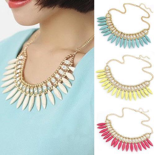 2020 Women Vintage Leaf Rhinestone Pendant Statement Bib Collar Tassel Necklace Xmas Gift New Occident Style бижутерия