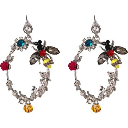 2020 Fashion Geometric Irregular Circle Drop Earrings Women Luxury Crystal Bee Flowers Large Earrings Female Brand ZA Earrings