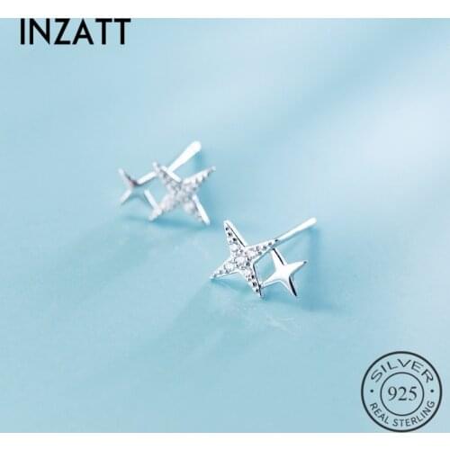 INZATT Trendy Sparkling Zircon Star Stud Earrings For Wome Party Fashion Jewelry Real 925 Sterling Silver Accessories Gift