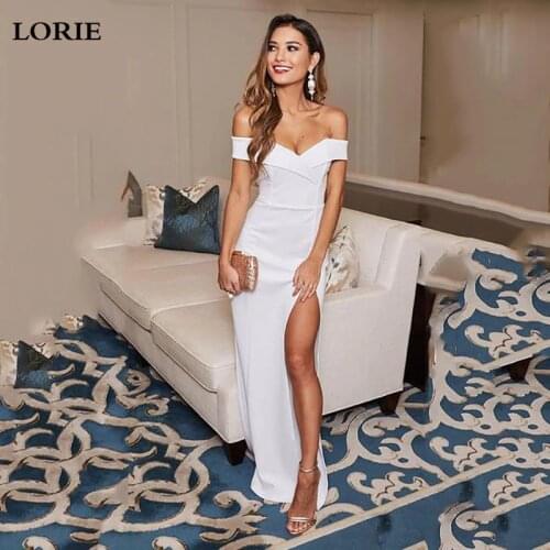 LORIE Satin Mermaid Vestido de Noiva 2020 Off The Shoulder Fashion Princess Side Split Bridal Gown Plus Size