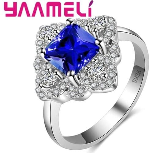 New Fashion 925 Sterling Silver Finger Rings Square Design Cubic Zirconia For Women Girls Party Crystal Jewelry Present