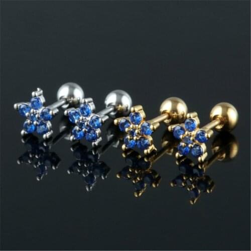 1Pair Five Round Crystals Flower Circles Loops Zircon Flower Screw Back Stud Earrings For Women Children Girls Baby Kids Gold