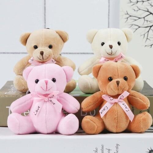 1 Pc 10 CM Cute Bear Plush Toys Cute Cartoon Pink Ribbon Bow Bear Plush Keychain Pendant Toys For Backpack Trunk Pendant Toys