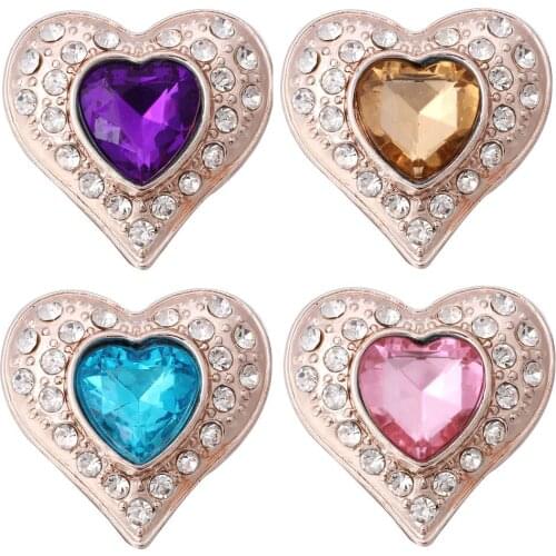 10pcs/lot New Valentines Gift Rose Gold Snap Button Jewelry Rhinestone Crystal Love Heart Snap Button for 18MM Snap Bracelet
