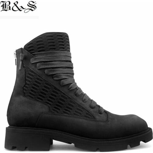 2018 Black&Street Vintage genuine Cow Leather Mesh Breathable England cowboy Boots New Designer trainer Sneaker Boots
