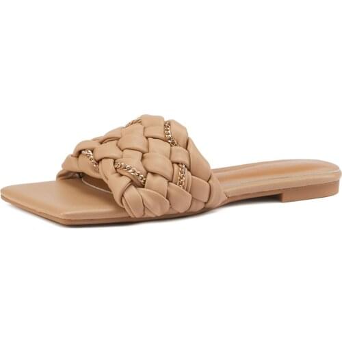 2021 summer flat women slippers metal chain decoration high quality fashion shoes womens sandals