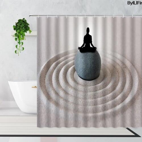 3D Zen Stone Shower Curtains Meditation Yoga Zen Art Decor Background Fabric Bathroom Bath Curtain Polyester With Hooks Washable