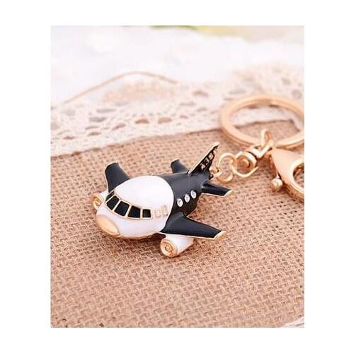 50pcs/lot fedex fast woman man rhinestone plane keychain mini crystal airplane key ring 2colors