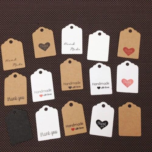500Pcs/Lot Handmade Retro Style Hanging Kraft Paper Tags For Bags Price Label Note Cardboard Mini Tags Printed Thank You Pattern