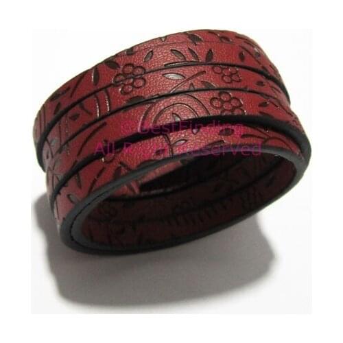 5x2mm Wine red engrave lavender leather cord 5mm Flat leather cord