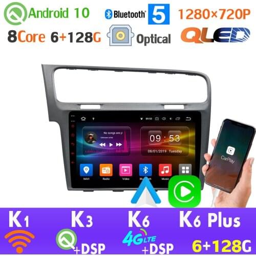 6G+128G Android 10 For Volkswagen VW Golf 7 MK7 QLED 1280*720P GPS Radio CarPlay 4G LTE WiFi DSP Head Unit HDMI SPDIF AHD 1080P