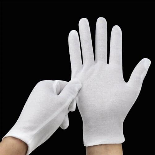 White Cotton Gloves Coin Jewelry Silver Inspection Gloves Large Size 6 Pairs