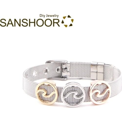 SANSHOOR Plain Wave Slide Charms Fit 10mm Wide Leather Keeper Bracelet Accessories Jewelry For Women Valentines Day Gift 3Pcs