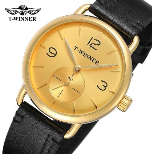 T-Winner New Design Watches Mens Hand-wind Top Quality Simple Classic Analog Dial Fashion Leather Strap Wristwatch WRG8166M3