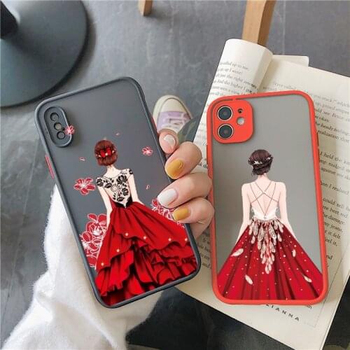 Red Formal Dress Muslim Islamic Girl Crown Hijab Eyes Cover Phone Case for Iphone 12 11 Pro Max X 6S 7 8 Plus SE 2020 XR XS MAX