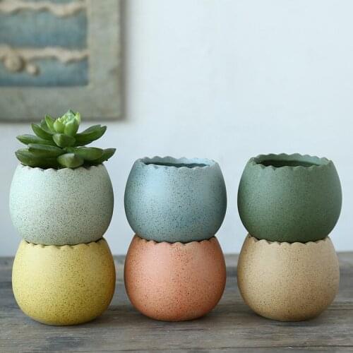 Fleshy Plant Flowerpot Cute Mini Egg Shape Home Deco Tabletop Decoration Landscape Plants Ventilation 6*7cm 6colors Ceramic