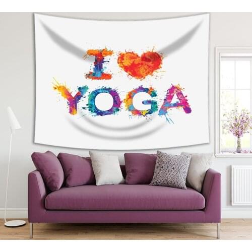 Tapestry I Love Yoga Design Elements Colorful Red Yellow Orange Note Artistic Illustration Splash Paint