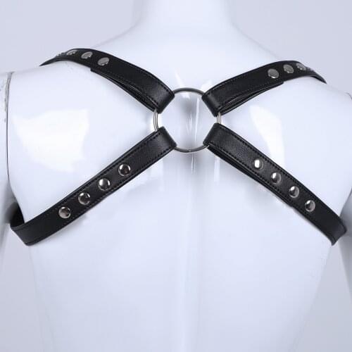 Faux Leather O-ring Connected Black Adjustable Men Body Chest Harness Bondage Adult BDSM Bondage Men Lingerie