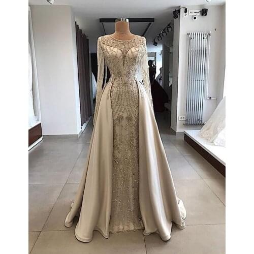 Fine Dubai Evening Dress Custom Made Women Long Morocco Evening Gown With Detachable Train