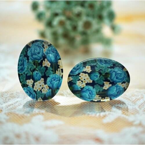 10PCS/lot oval 10MM x 14MM/13MM X 18MM flower Glass Cabochon for bracelet necklace earring brooch DIY Jewelry hand made supply