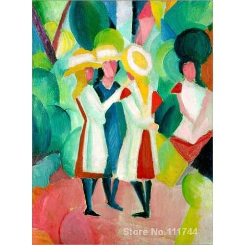 Painting by August Macke Three girls in yellow straw hats decorative art handmade High Quality